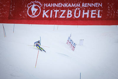 Clement Noel of France competes during FIS World Cup slalom in Kitzbuhel, Austria on January 22, 2022