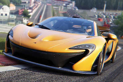 Screenshot showing a yellow McLaren from the Assetto Corsa video game