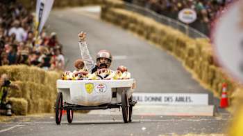 Team Pastararri performs during the Red Bull Soapbox Race in Montreal, Canada on September 6, 2015.