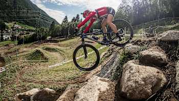 The Dane rollsdown a rocky descent