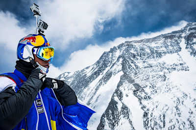 Valery Rozov getting ready for the highest ever BASE jump