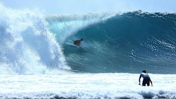 Surfer Leo Fioravanti rides the tube in Lombok, Indonesia.