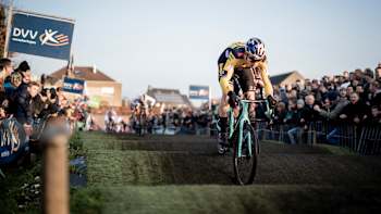 Wout van Aert (BEL/Jumbo-Visma) performs during his first race back after his severe crash in the 2019 Tour de France in Loenhout, Belgium on December, 27.