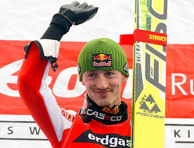 Adam Małysz na podium w Planicy - 2007 r.