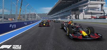 Screenshot from F1 Mobile Racing shows the two Red Bull cars in the lead