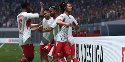 Les joueurs du RB Leipzig célèbrent un but dans EA Sports FC 27.