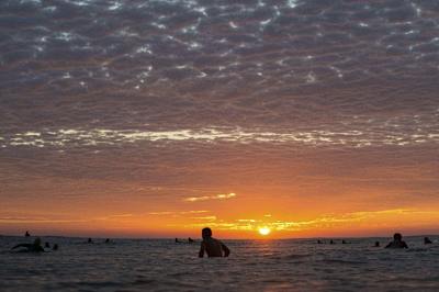 Sunset are best viewed from the lineup The marine layer breaks right before the sun dips below the horizon.