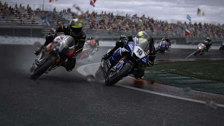 Captura de pantalla de Ride 5 para PlayStation 5 muestra una carrera bajo la lluvia.