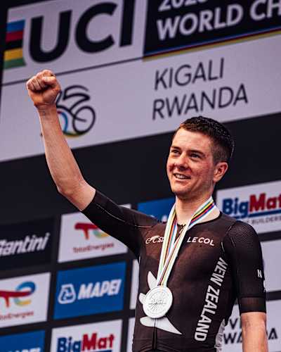 Nate Pringle on the podium at the U23 Time Trial World Championships