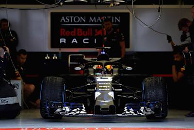 Daniel Ricciardo of Australia during the Aston Martin Red Bull Racing RB14 Special Edition filming day at Silverstone Circuit
