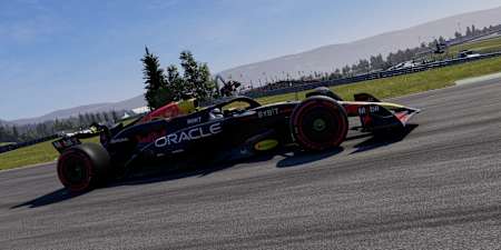 Screenshot from F1 24 with Max Verstappen on the Red Bull Ring in front of the Steel Bull.