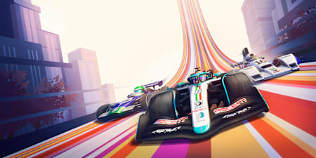 Keyart de Formula Legends muestra tres coches de carreras de fórmula de distintas épocas.