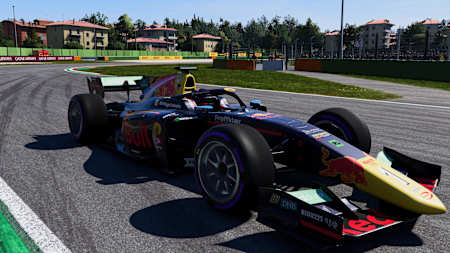 Screenshot aus F1 23 zeigt einen Formel-2-Rennwagen in Imola.