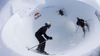 Fabian Bösch, Nicolas Vuignier, Mac Forehand perform at The Nines, in Crans-Montana, Switzerland, on April 5, 2022.