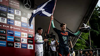 Reece Wilson on the winners presentation stage at the 2018 Fort William World Cup.