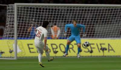 Screenshot of shot animation in FIFA 19.