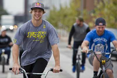 BMX riders Drew Bezanson and Mike 'Hucker' Clark at Red Bull Urban Rhythm in Houston in 2013