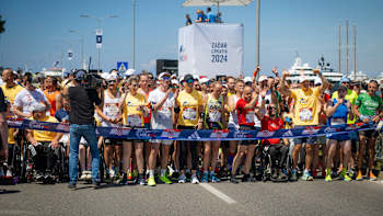Participants in Croatia line up at the start of Wings for Life World Run Flagship Run in Zadar, Croatia on May 5, 2024