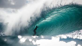 Surfer Tamayo Perry performs during the first swell of the 2019–20 winter season at Pipeline in Hawaii.