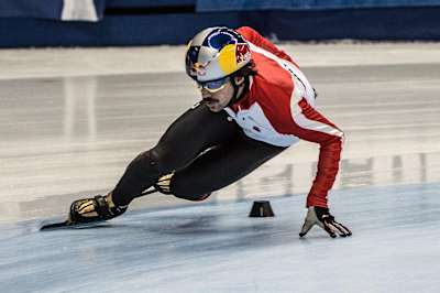 Charles Hamelin competing in Montreal, Quebec.