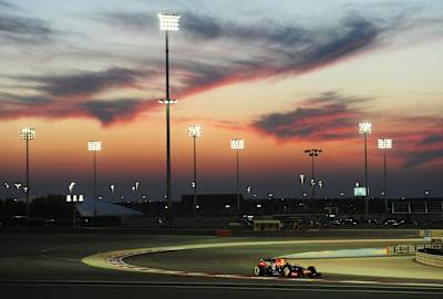 Sebastian Vettel driving during day four of 2014 Formula One Winter Testing at the Bahrain International Circuit in Bahrain