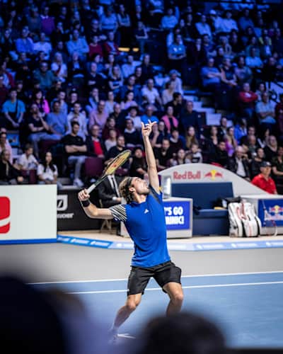 Stefanos Tsitsipas plays tennis at the Erste Bank Open ATP Tournament in Vienna, Austria on October 24, 2023.