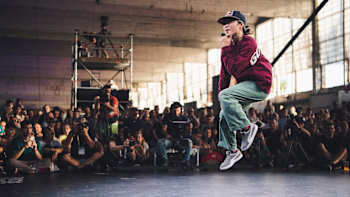 B-girl Ami from Japan competes at the World Urban Games in Breaking Category in Budapest, Hungary on September 14th, 2019.