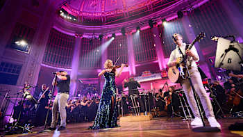 Seiler und Speer, Lidia Baich and Christian Kolonovits seen during Red Bull Symphonic in Vienna, Austria, on February 9, 2022.