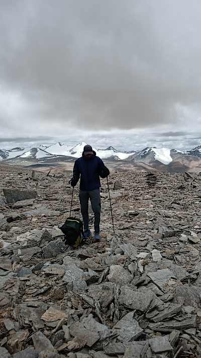 Kieren D'Souza at the summit of Mount Yalung Nong South in Ladakh.