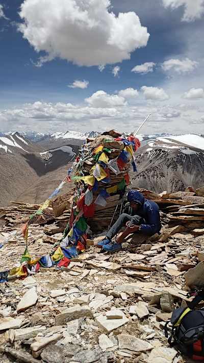Kieren D'Souza at the summit of Mount Kiagar Ri in Ladakh.