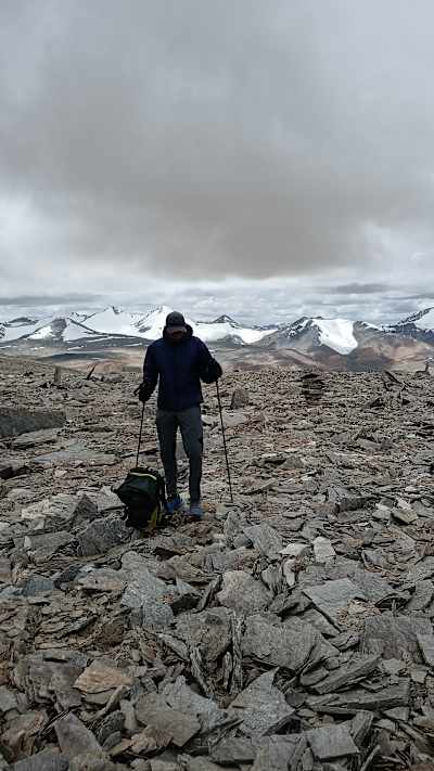 Kieren D'Souza at the summit of Mount Yalung Nong South in Ladakh.