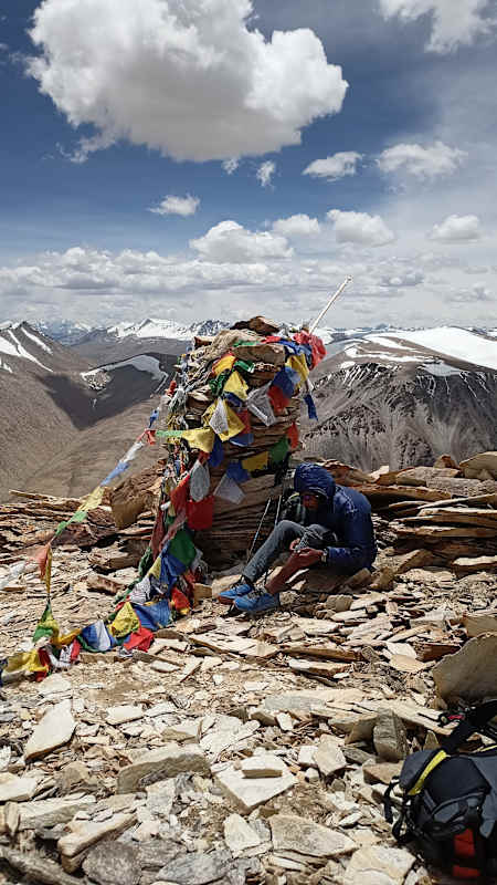 Kieren D'Souza at the summit of Mount Kiagar Ri in Ladakh.