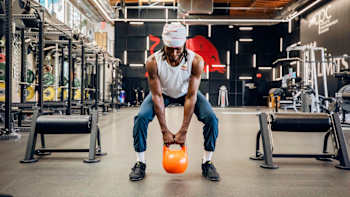"Kettlebell swings turns it on for me," Claye says while grabbing his hips.