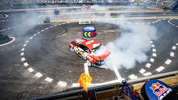 Red Bull Drift Pursuit at Mondello Park, Ireland, 2026 showcases thrilling tyre-smoking action as Calllum Coogan and George Christoforou drift for the crowds in Red Bull’s adrenaline-fuelled weekend