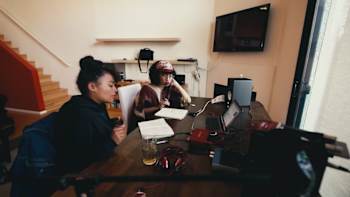 Singer Danitsa is seen at a desk at Red Bull Music Studios, Los Angeles, USA.