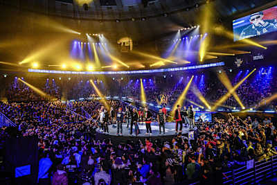 At the opening ceremony of the Red Bull BC One World Final 2017 we see all the competitors on stage at Westergasfabriek in Amsterdam.