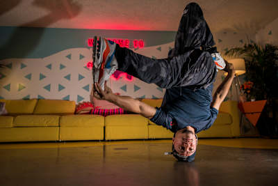 B-Boy RoxRite poses for a portrait outside of the Red Bull Consulate in Venice, CA on October 18, 2018.