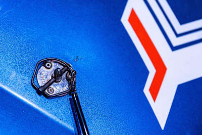 Bonnet clips on Dean Mascarenhas' rally car