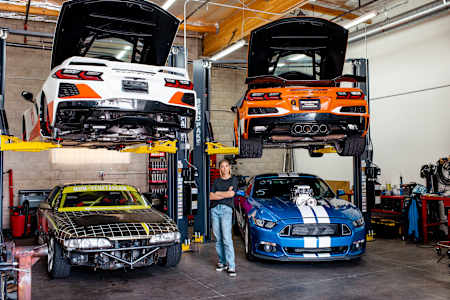 Hartford’s L.A.-area garage: Corvette C8s, Nissan 240SX and Ford Mustang.