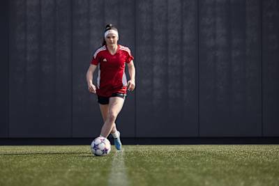 Sarah Zadrazil during a photo shoot at a football training session in Salzburg, Austria.