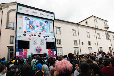 Spectators watch the Red Bull Tetris National Final in Lucca, Italy on October 29, 2025.