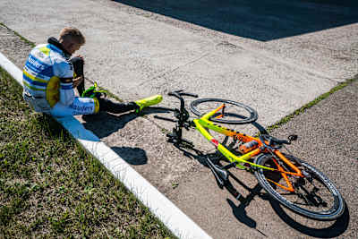Pierre Bischoff from Germany finishing 9th stage from Tomsk to Krasnoyarsk at the Red Bull Trans-Siberian Extreme race in Russia on August 4th, 2018