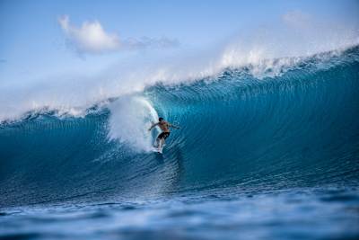 Morgan Cibilic surfing at Teahupoo, Tahiti