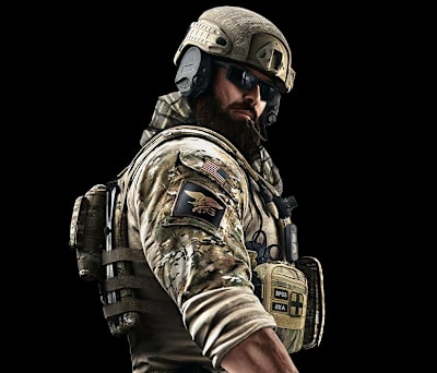 Blackbeard montiert ein Schild auf dem Gewehr, was einige Schüsse aushält.