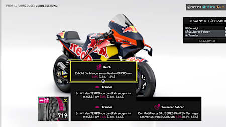 Captura de pantalla de The Crew Motorfest que muestra la puesta a punto de la moto KTM.