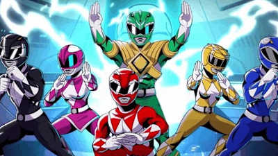Imagem do jogo Saban's Mighty Morphin Power Rangers: Mega Battle, com os Rangers em pose de batalha