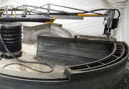 The world's first 3D house printer, designed by Apis Cor, constructing it's first house in under 24 hours