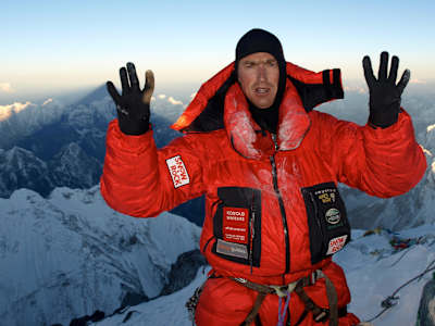 Kenton Cool showing proud his eighth ascent to the Mount Everest peak.