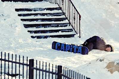 Snowboarder Johnny O’Connor after a crash landing