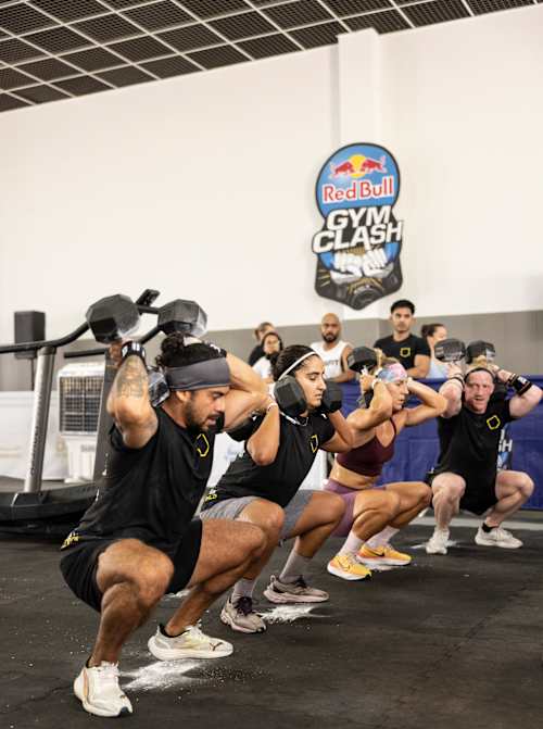 Competitors perform during Red Bull Gym Clash at Dubai Civil Defence in Dubai, United Arab Emirates, on June 28th, 2025.